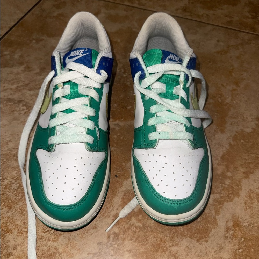 Nike DunK Low Size 6.5y Kids Green and Blue Sneakers